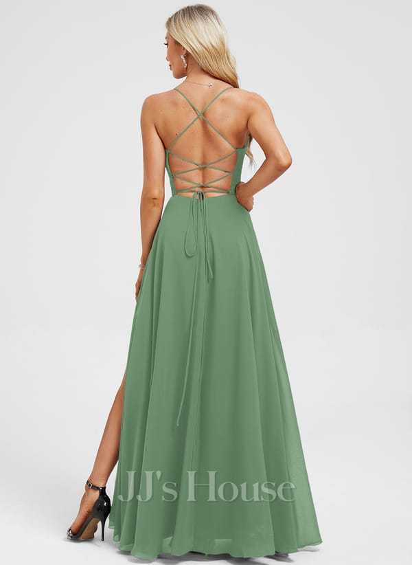 JJ's House Euridice Dark Navy V-Neck Pleated Chiffon Dress