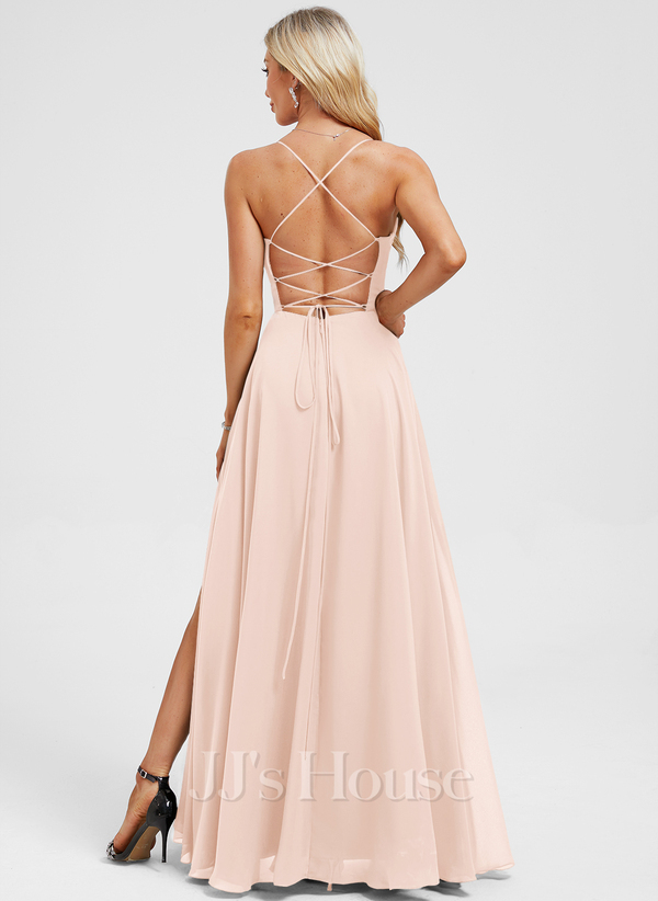 JJ's House Euridice Dark Navy V-Neck Pleated Chiffon Dress