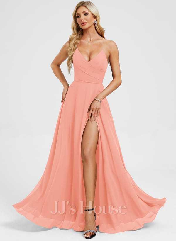 JJ's House Euridice Dark Navy V-Neck Pleated Chiffon Dress