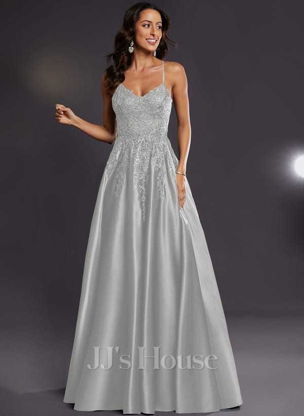 JJ's House Janette V-Neck Spaghetti Straps Sequins Satin Dress