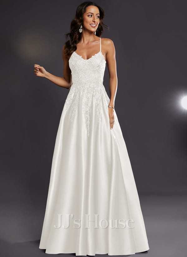 JJ's House Janette V-Neck Spaghetti Straps Sequins Satin Dress