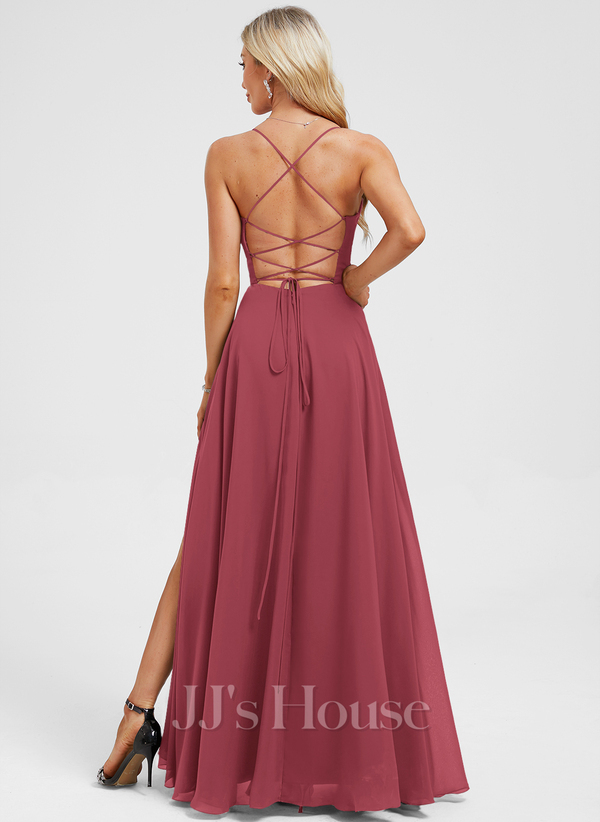 JJ's House Euridice Dark Navy V-Neck Pleated Chiffon Dress