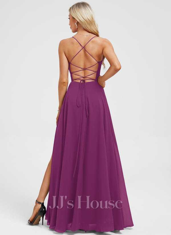 JJ's House Euridice Dark Navy V-Neck Pleated Chiffon Dress