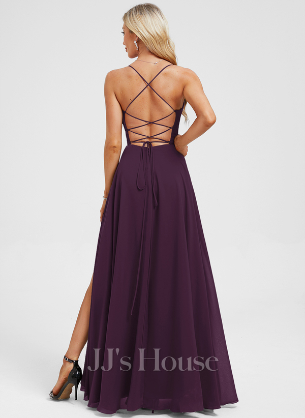 JJ's House Euridice Dark Navy V-Neck Pleated Chiffon Dress