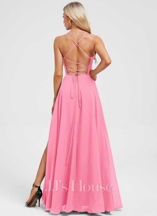 JJ's House Euridice Dark Navy V-Neck Pleated Chiffon Dress