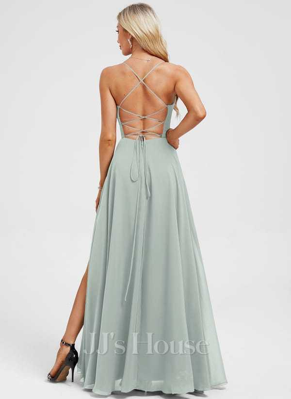 JJ's House Euridice Dark Navy V-Neck Pleated Chiffon Dress