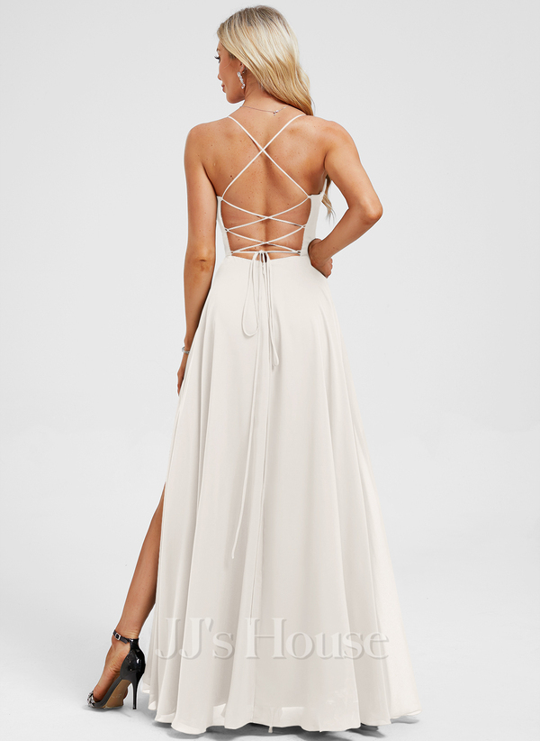 JJ's House Euridice Dark Navy V-Neck Pleated Chiffon Dress