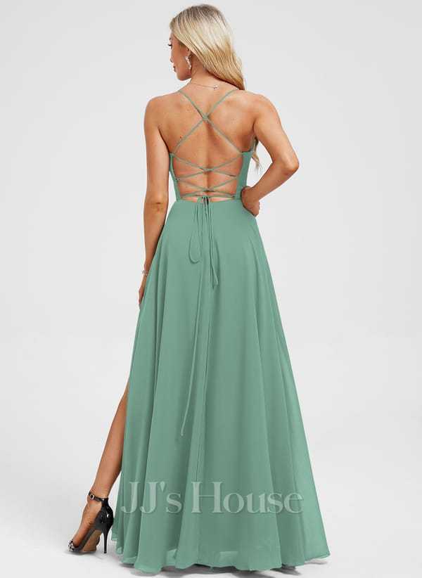 JJ's House Euridice Dark Navy V-Neck Pleated Chiffon Dress