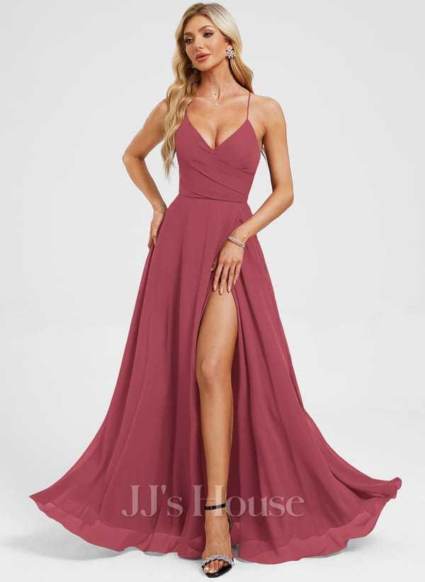 JJ's House Euridice Dark Navy V-Neck Pleated Chiffon Dress