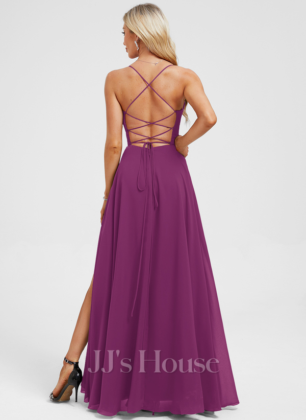 JJ's House Euridice Dark Navy V-Neck Pleated Chiffon Dress
