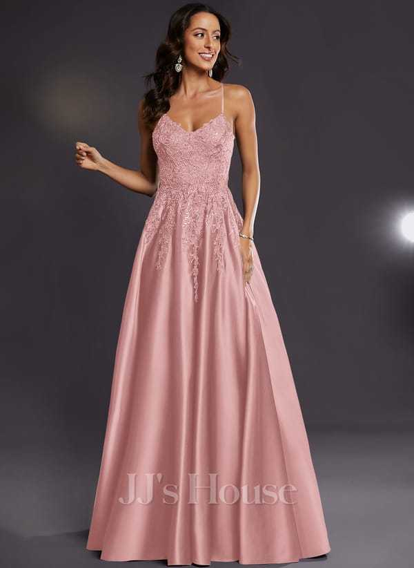 JJ's House Janette V-Neck Spaghetti Straps Sequins Satin Dress