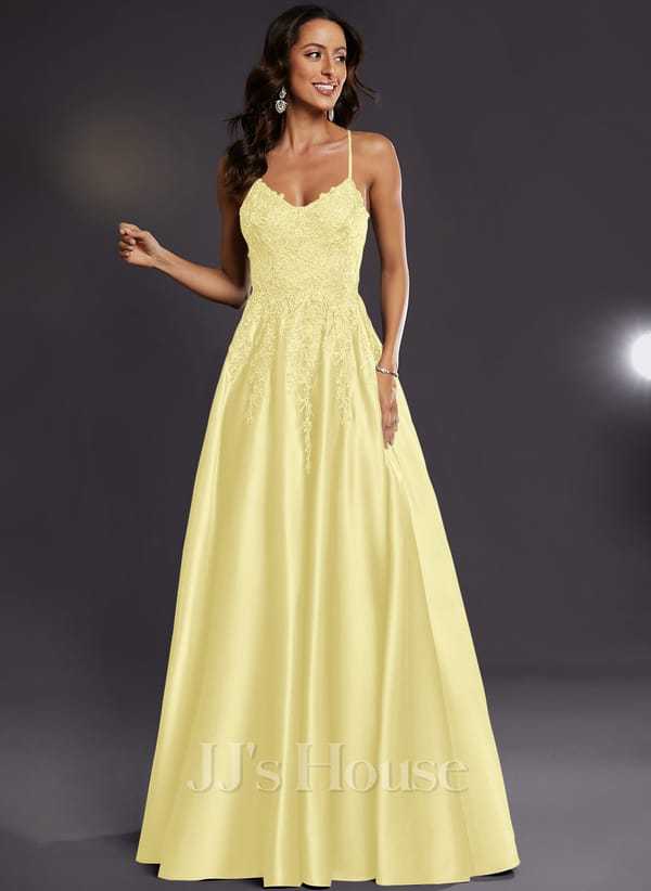 JJ's House Janette V-Neck Spaghetti Straps Sequins Satin Dress