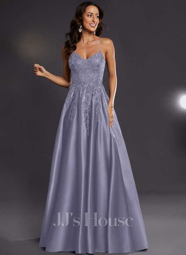 JJ's House Janette V-Neck Spaghetti Straps Sequins Satin Dress