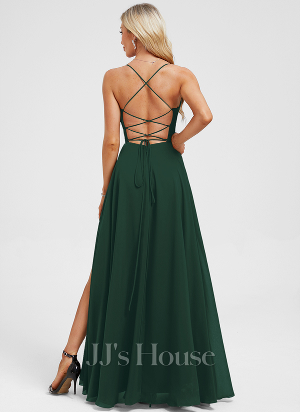 JJ's House Euridice Dark Navy V-Neck Pleated Chiffon Dress