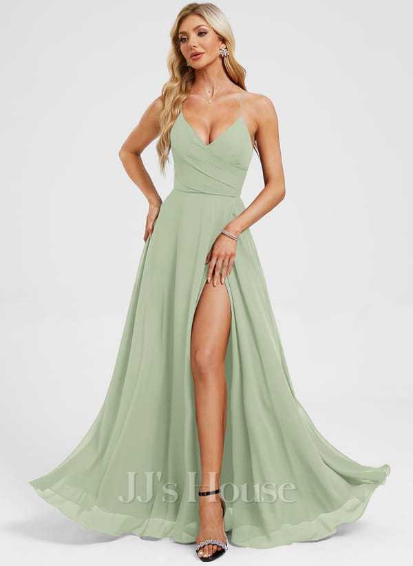 JJ's House Euridice Dark Navy V-Neck Pleated Chiffon Dress