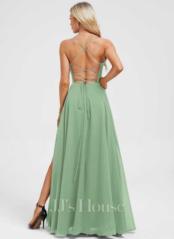 JJ's House Euridice Dark Navy V-Neck Pleated Chiffon Dress