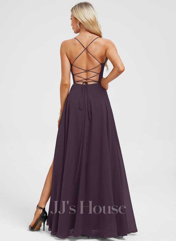 JJ's House Euridice Dark Navy V-Neck Pleated Chiffon Dress