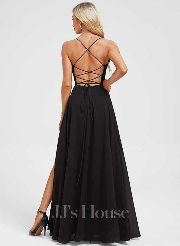 JJ's House Euridice Dark Navy V-Neck Pleated Chiffon Dress