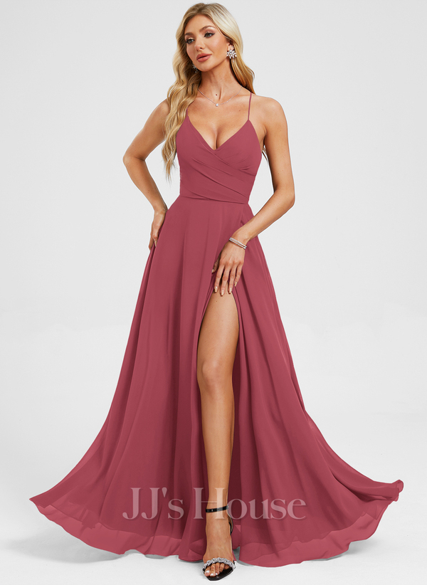 JJ's House Euridice Dark Navy V-Neck Pleated Chiffon Dress