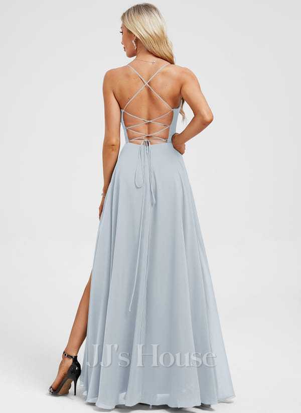 JJ's House Euridice Dark Navy V-Neck Pleated Chiffon Dress