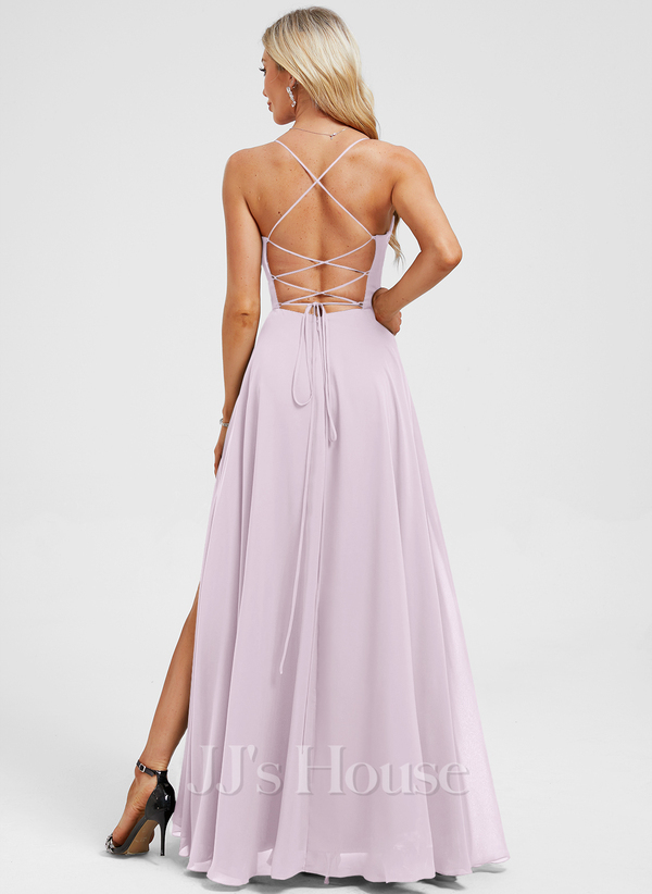 JJ's House Euridice Dark Navy V-Neck Pleated Chiffon Dress