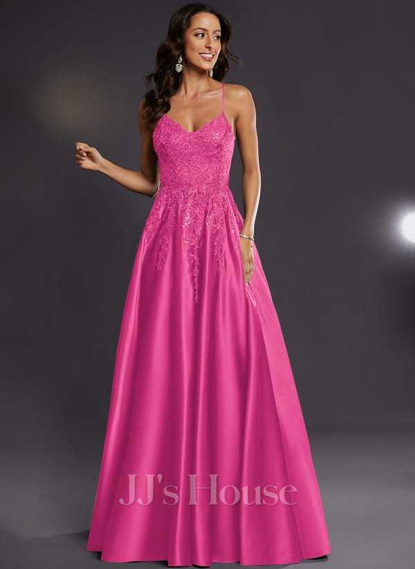 JJ's House Janette V-Neck Spaghetti Straps Sequins Satin Dress