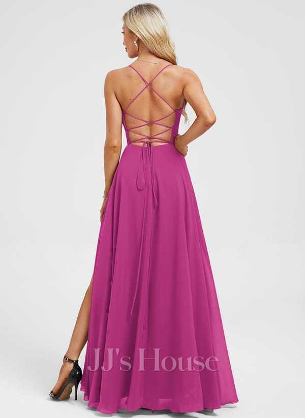 JJ's House Euridice Dark Navy V-Neck Pleated Chiffon Dress