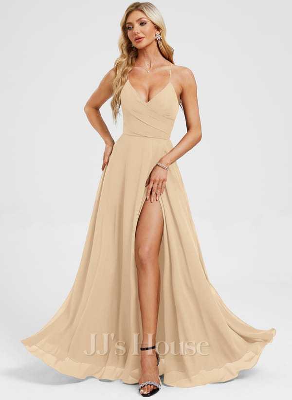 JJ's House Euridice Dark Navy V-Neck Pleated Chiffon Dress