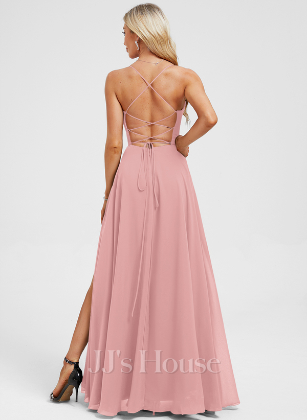 JJ's House Euridice Dark Navy V-Neck Pleated Chiffon Dress
