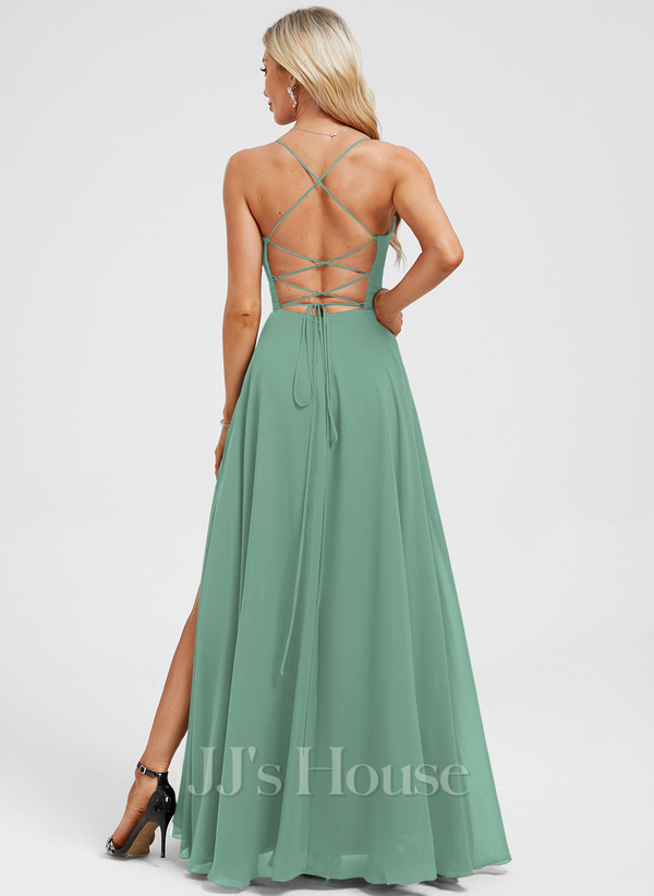 JJ's House Euridice Dark Navy V-Neck Pleated Chiffon Dress