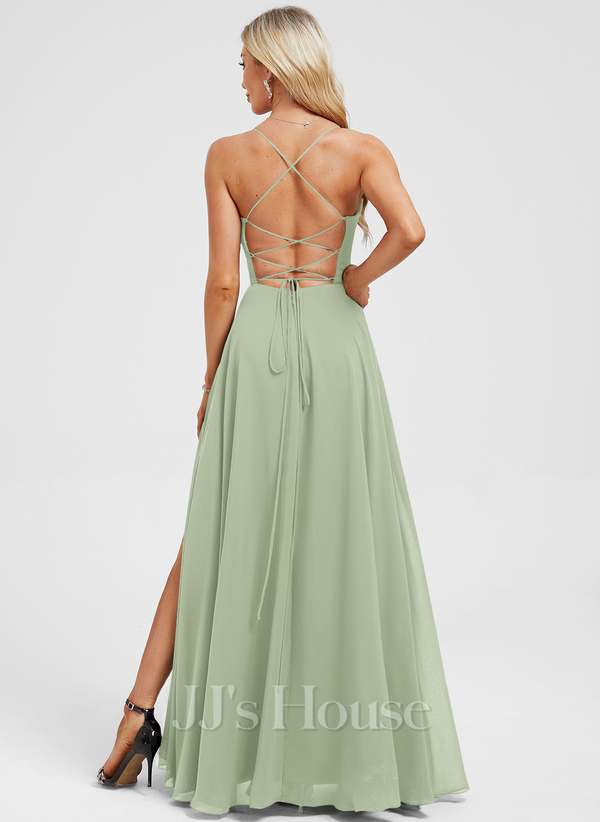 JJ's House Euridice Dark Navy V-Neck Pleated Chiffon Dress
