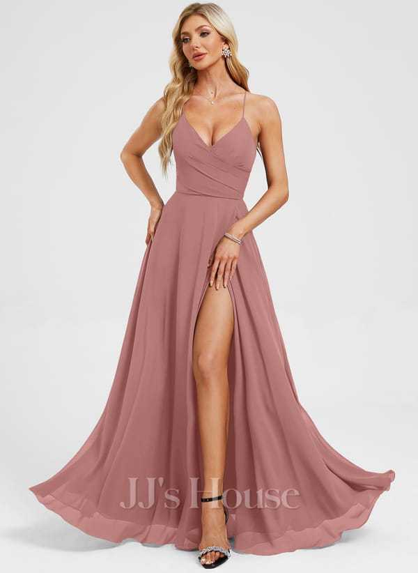 JJ's House Euridice Dark Navy V-Neck Pleated Chiffon Dress