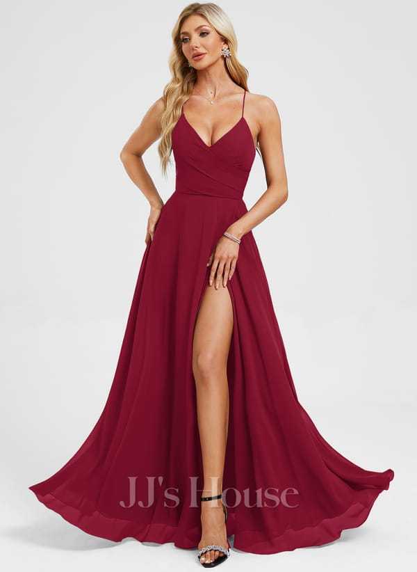 JJ's House Euridice Dark Navy V-Neck Pleated Chiffon Dress