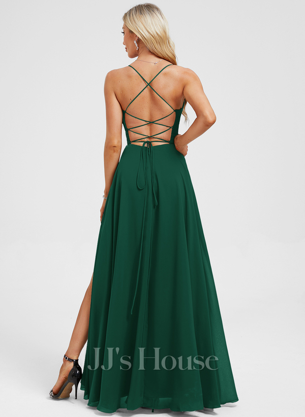 JJ's House Euridice Dark Navy V-Neck Pleated Chiffon Dress