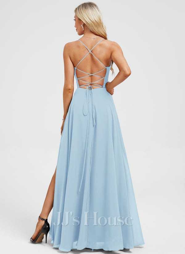 JJ's House Euridice Dark Navy V-Neck Pleated Chiffon Dress