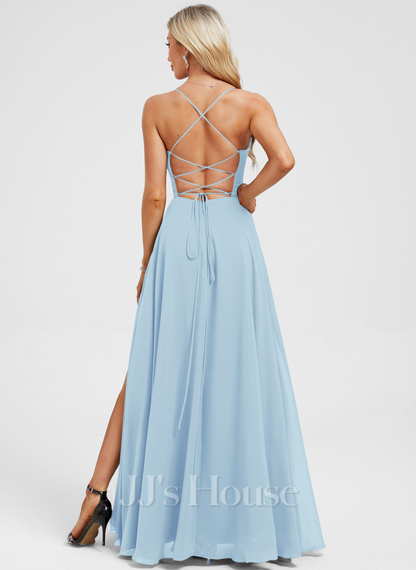JJ's House Euridice Dark Navy V-Neck Pleated Chiffon Dress