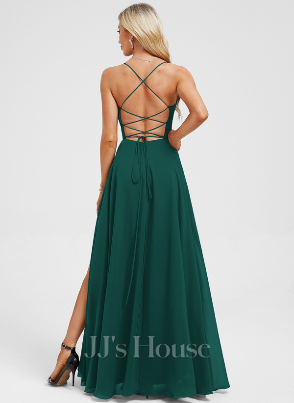 JJ's House Euridice Dark Navy V-Neck Pleated Chiffon Dress