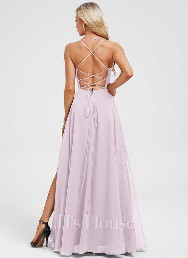 JJ's House Euridice Dark Navy V-Neck Pleated Chiffon Dress