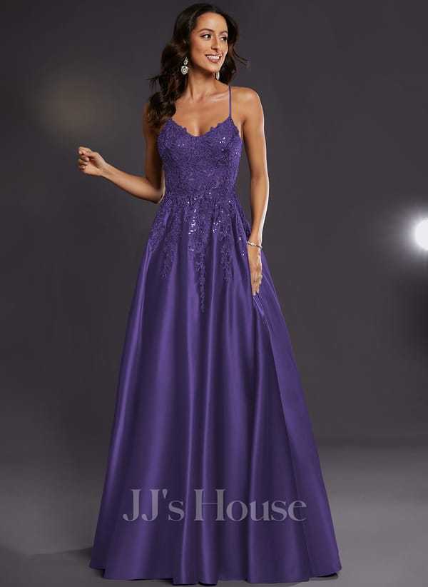 JJ's House Janette V-Neck Spaghetti Straps Sequins Satin Dress