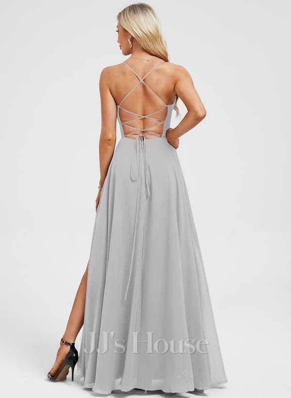 JJ's House Euridice Dark Navy V-Neck Pleated Chiffon Dress