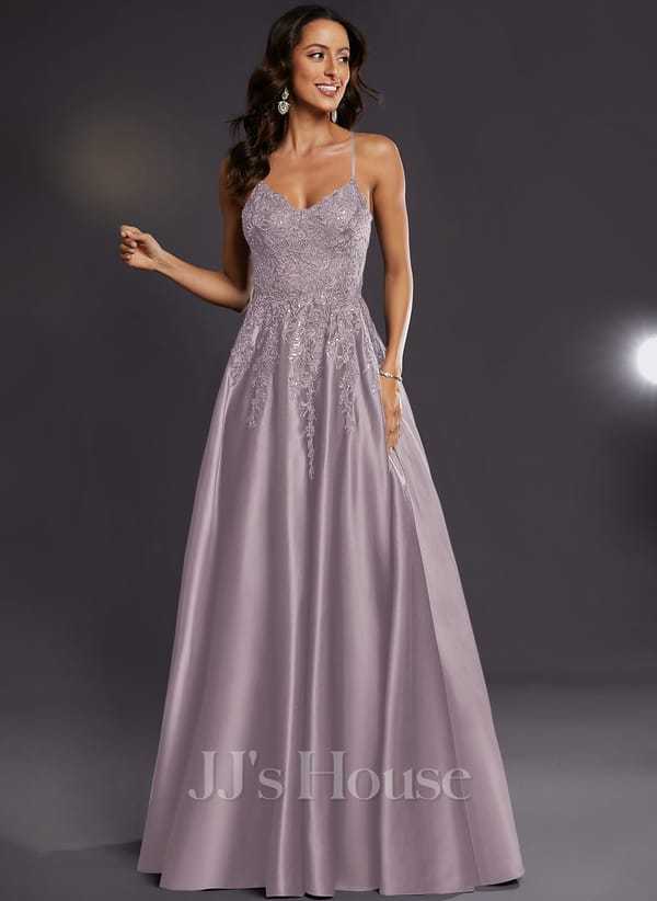 JJ's House Janette V-Neck Spaghetti Straps Sequins Satin Dress