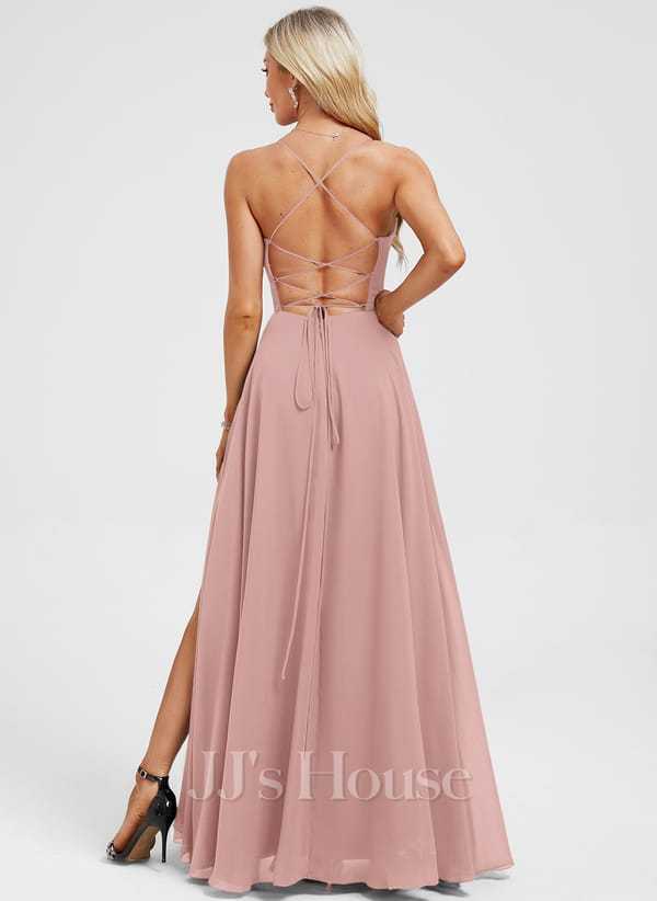 JJ's House Euridice Dark Navy V-Neck Pleated Chiffon Dress