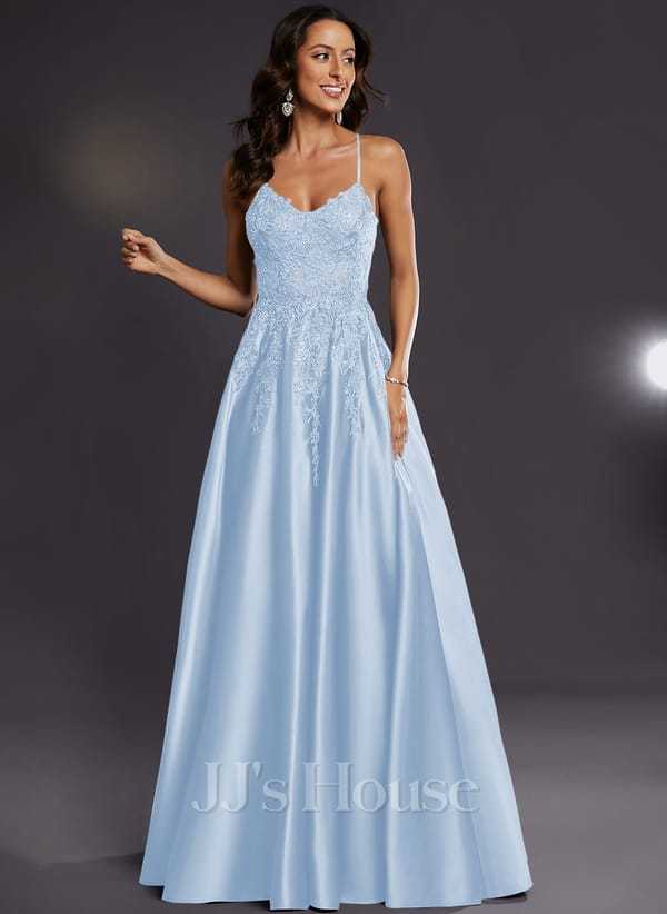 JJ's House Janette V-Neck Spaghetti Straps Sequins Satin Dress