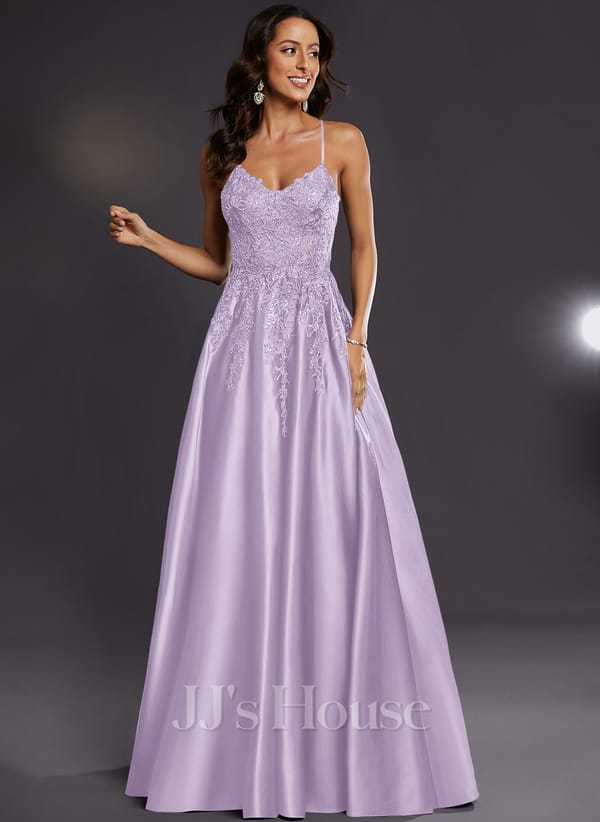 JJ's House Janette V-Neck Spaghetti Straps Sequins Satin Dress