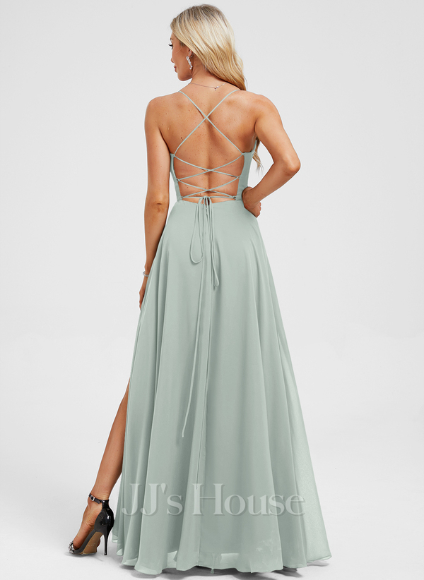 JJ's House Euridice Dark Navy V-Neck Pleated Chiffon Dress