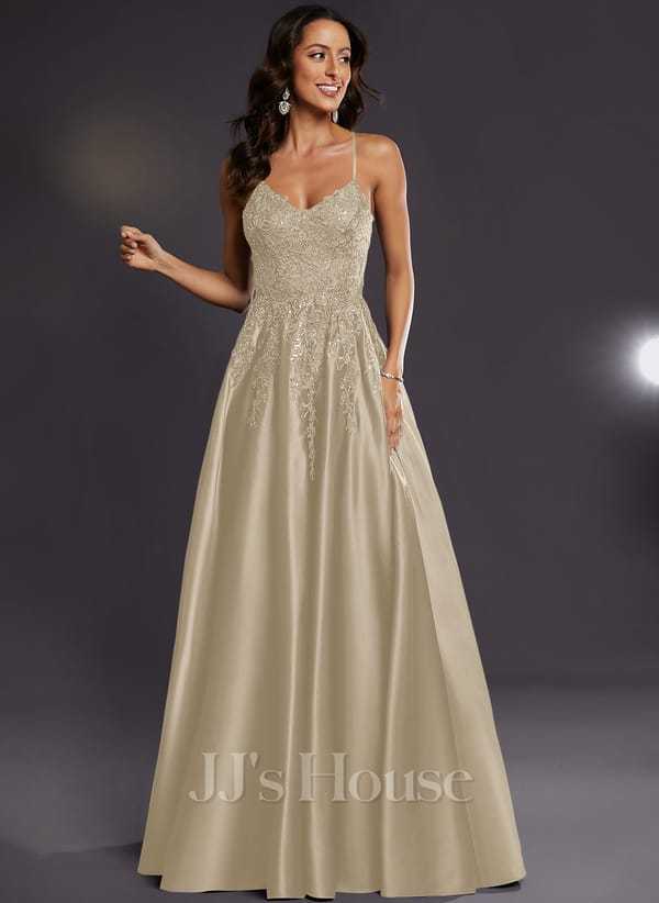 JJ's House Janette V-Neck Spaghetti Straps Sequins Satin Dress
