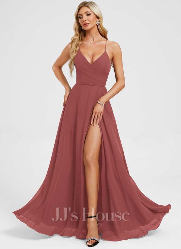 JJ's House Euridice Dark Navy V-Neck Pleated Chiffon Dress