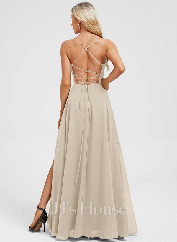 JJ's House Euridice Dark Navy V-Neck Pleated Chiffon Dress