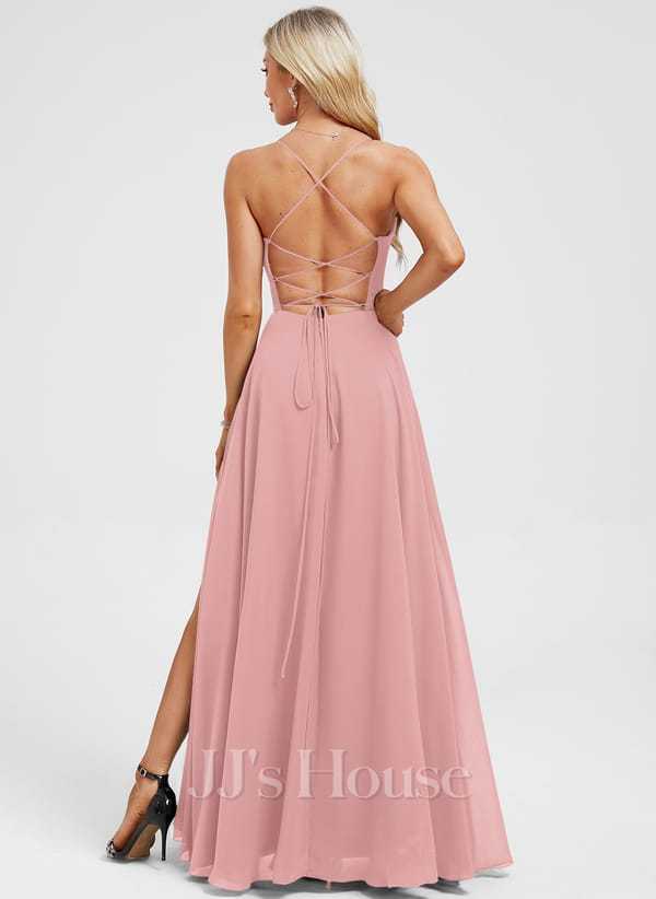 JJ's House Euridice Dark Navy V-Neck Pleated Chiffon Dress