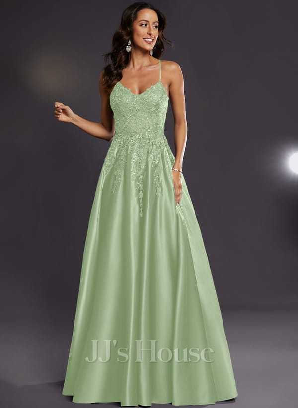 JJ's House Janette V-Neck Spaghetti Straps Sequins Satin Dress